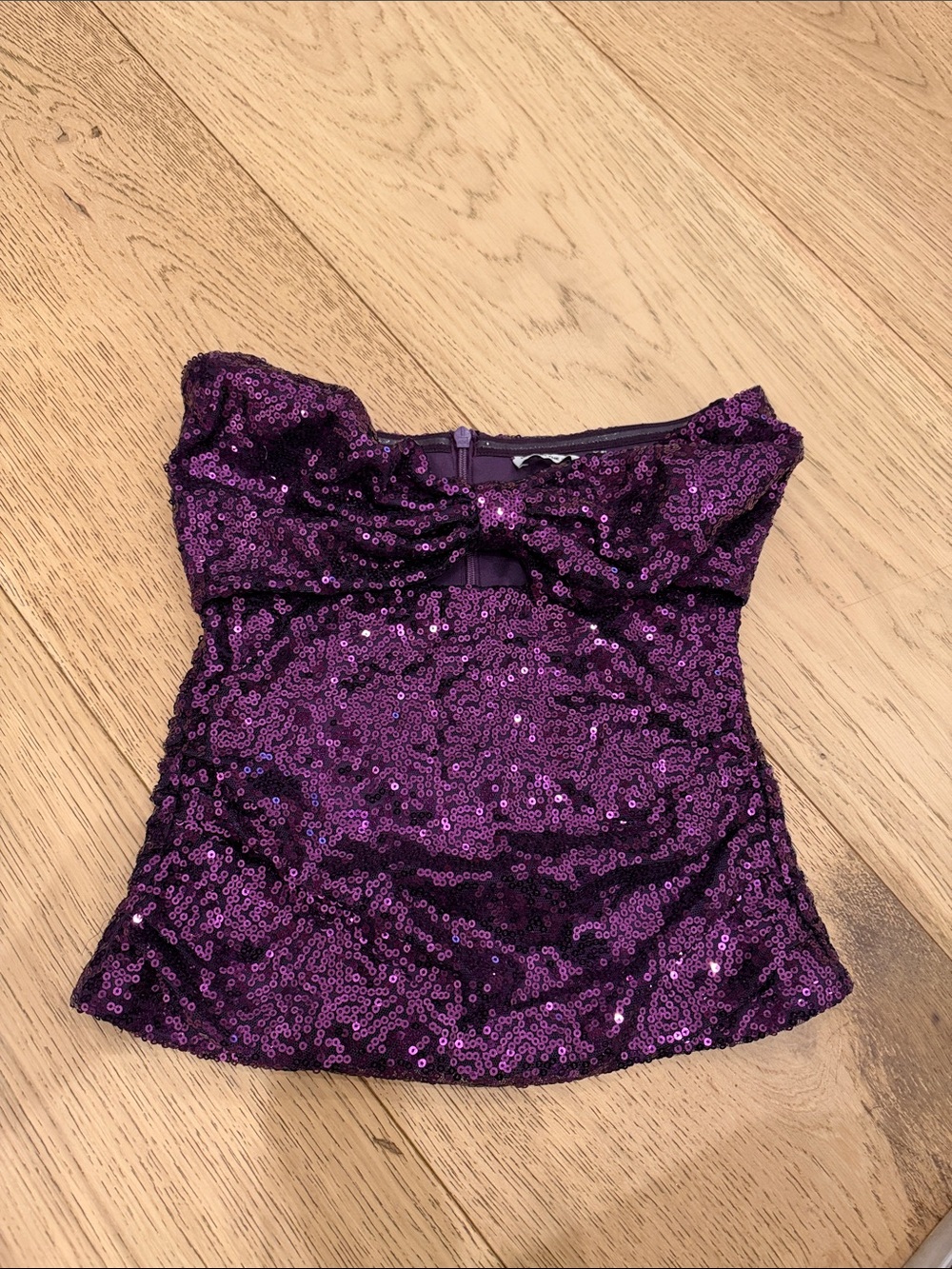 Lucy in the Sky Sequin Cutout Strapless Top Purple XXS